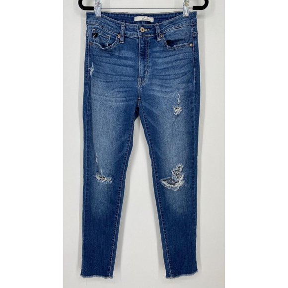KanCan Skinny Ankle Jeans Women's Size 28 Mid Rise Stretch Distressed Denim Blue - Picture 1 of 11